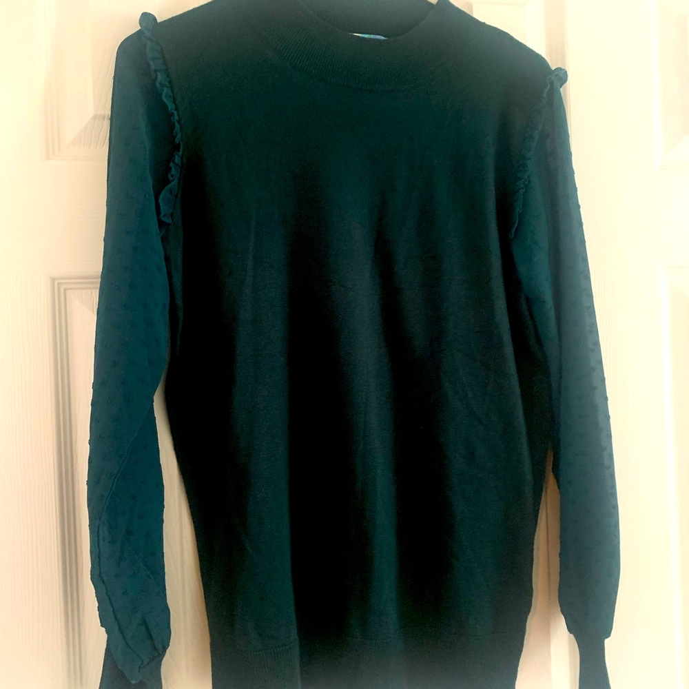 Never worn. Green Sweater. Mesh sleeves.